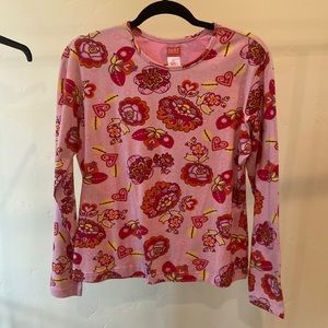 Barley worn vintage Oilily long sleeve tee, size XL. Pretty pink & red pattern.